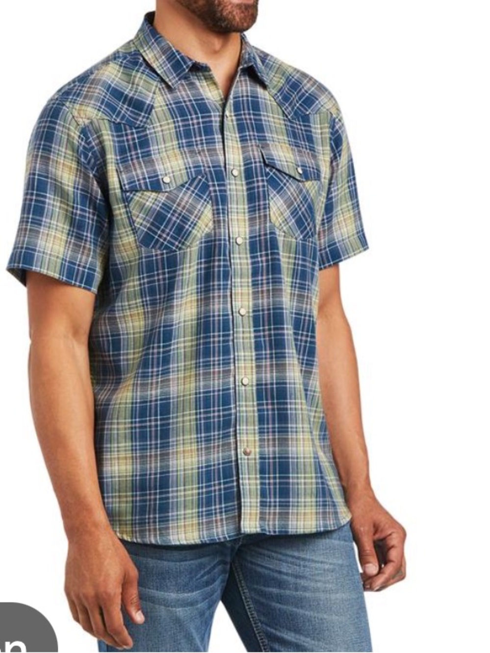 Ariat Blue and Green Plaid Short-Sleeve Button-Down Shirt
